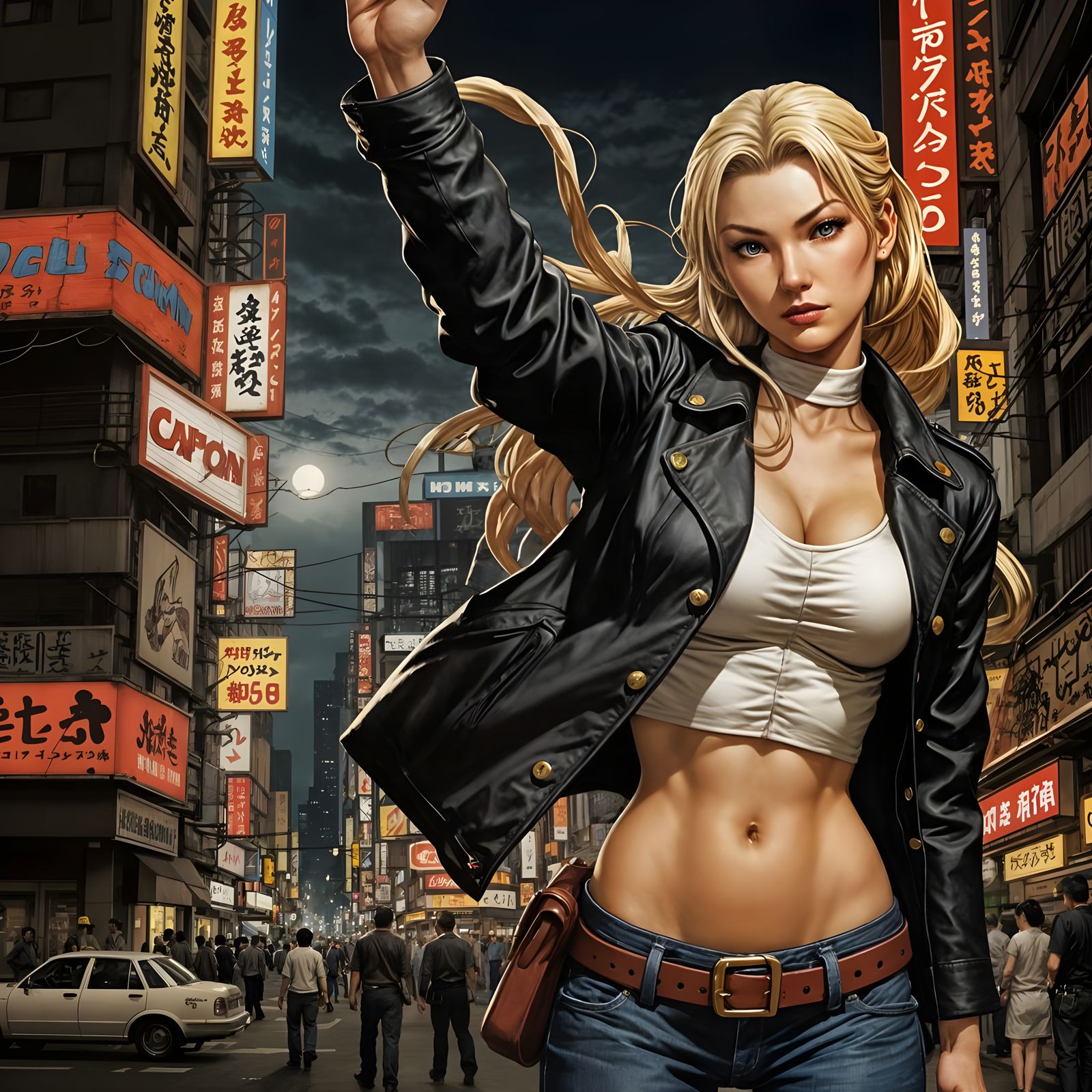Woman Hailing Cab in City at Night: Sin City Style