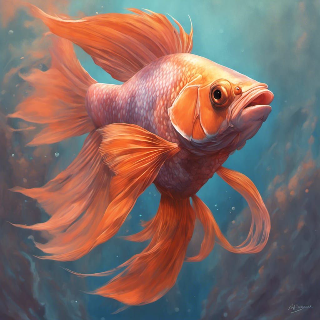 Orange Fighting Fish in Pastel Sea, Splash Art