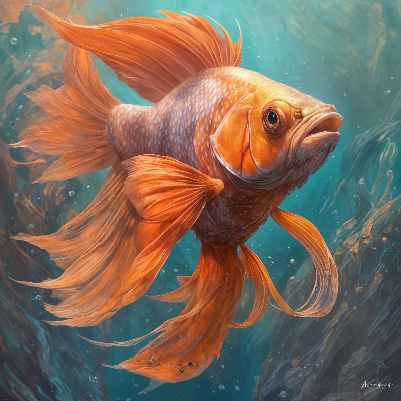 Orange Fighting Fish in Pastel Sea, Splash Art