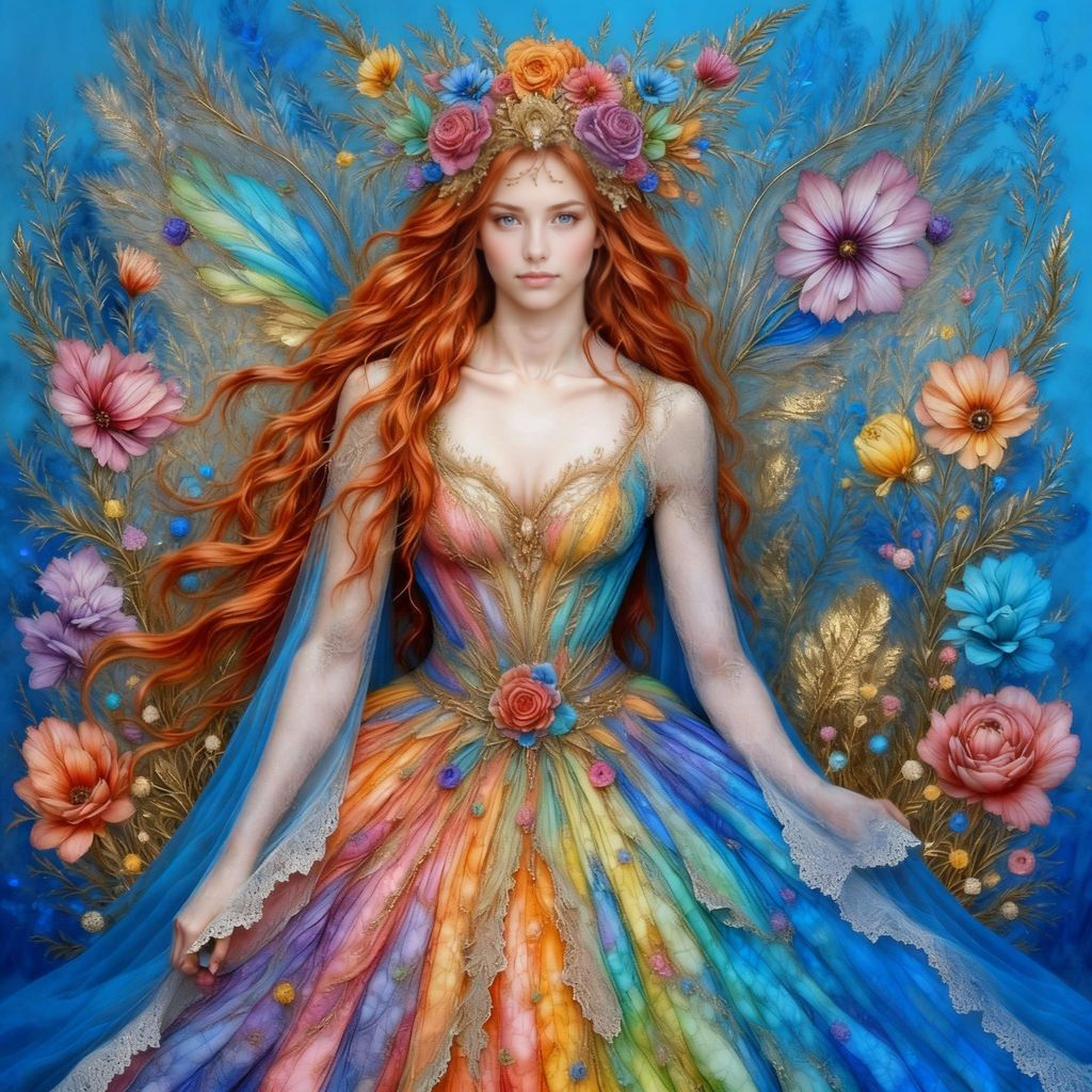 Man Fairy in Lace Dress with Rainbow Pastels