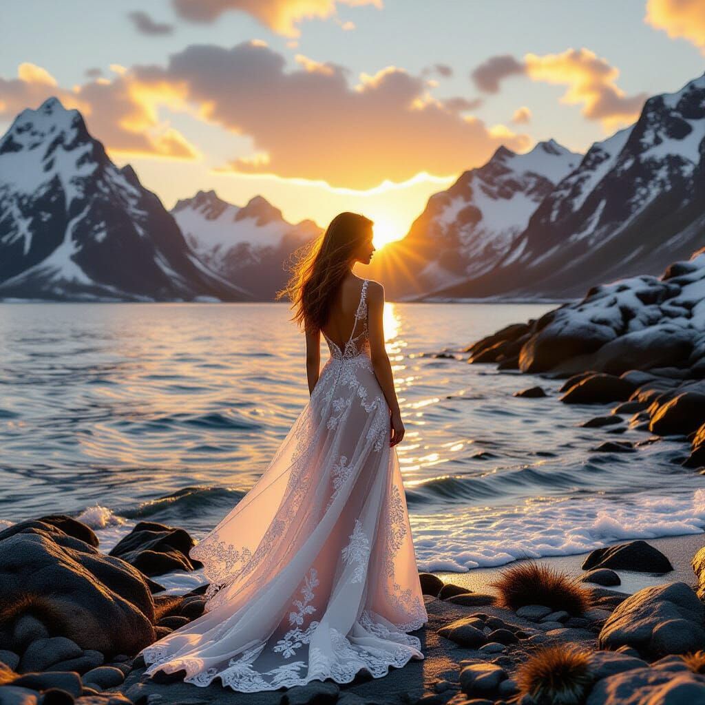 Woman by the Ocean in Photorealistic Style