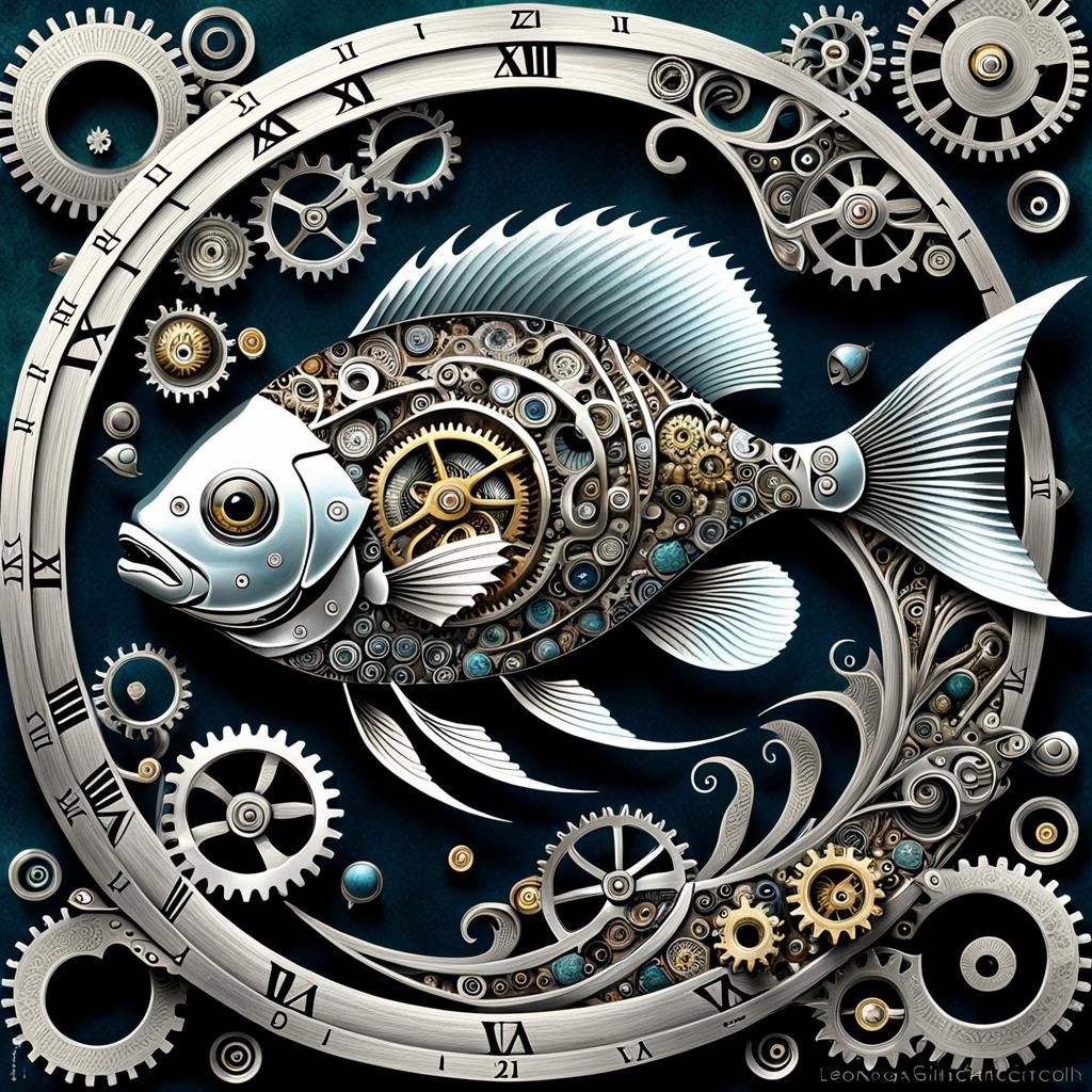 Mystical Silver Fish Made of Watch Parts