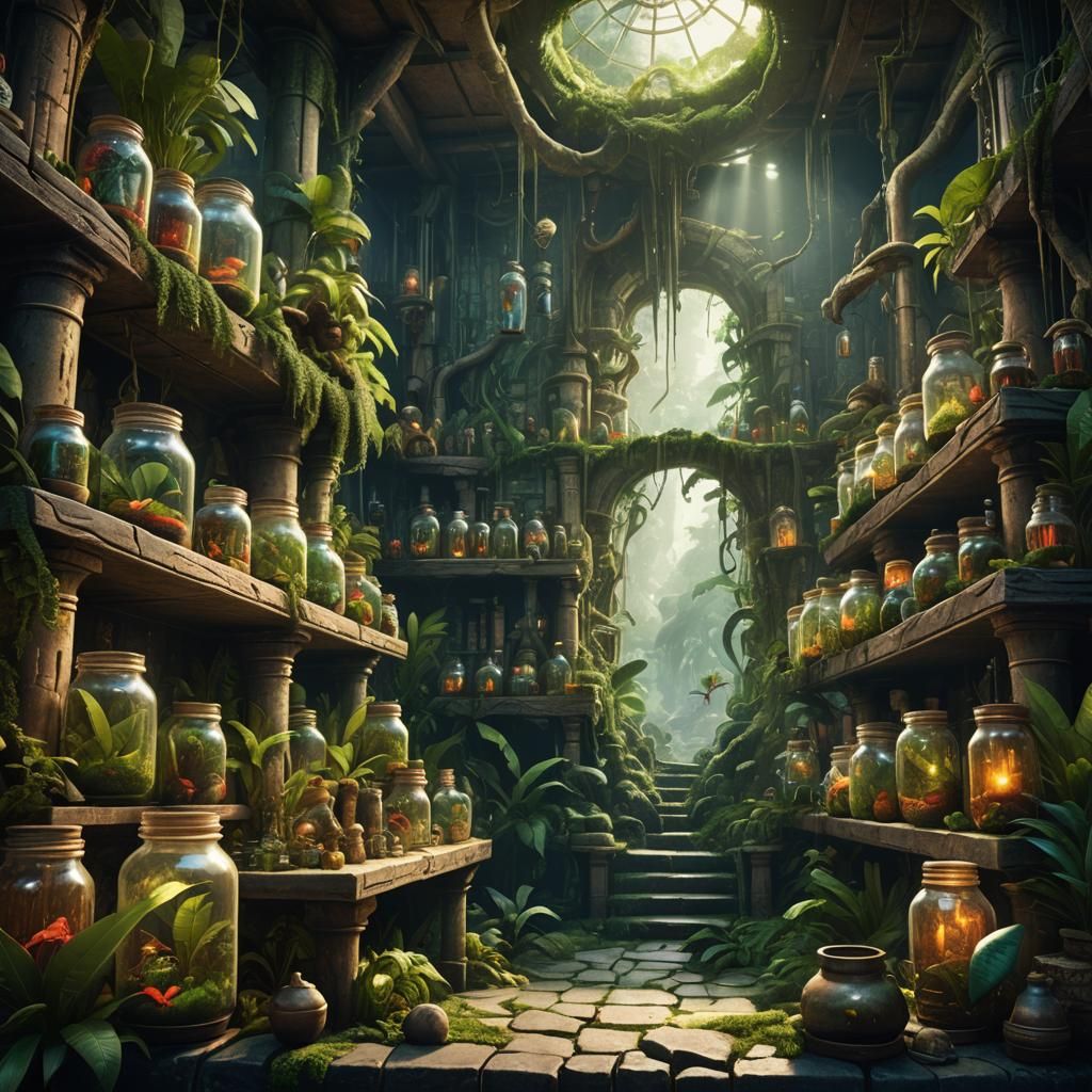 Magical Jungle Ecosystem in Ancient Laboratory