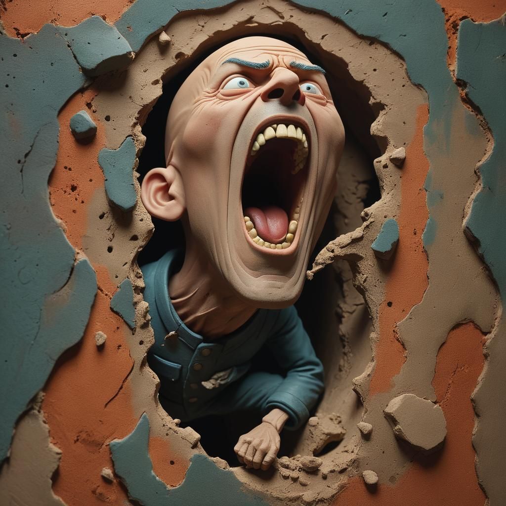 Sinister Claymation Man Screaming in Cave