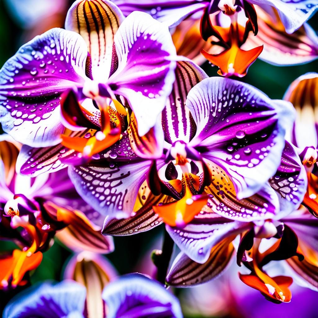 Macro Photograph of Vibrant Orchids in Sunlight