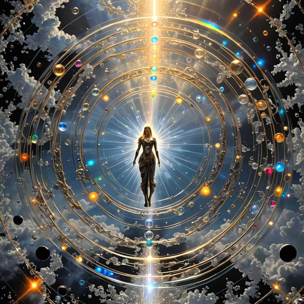 Radiant Figure Lounging on Cloud in Divine Sky