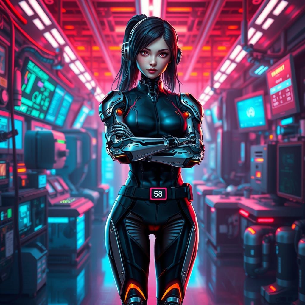 Futuristic Cyborg Girl in High-Tech Laboratory