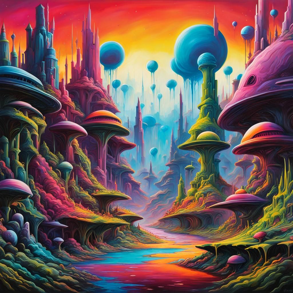 Alien Landscape Panorama in Graffiti Art Style