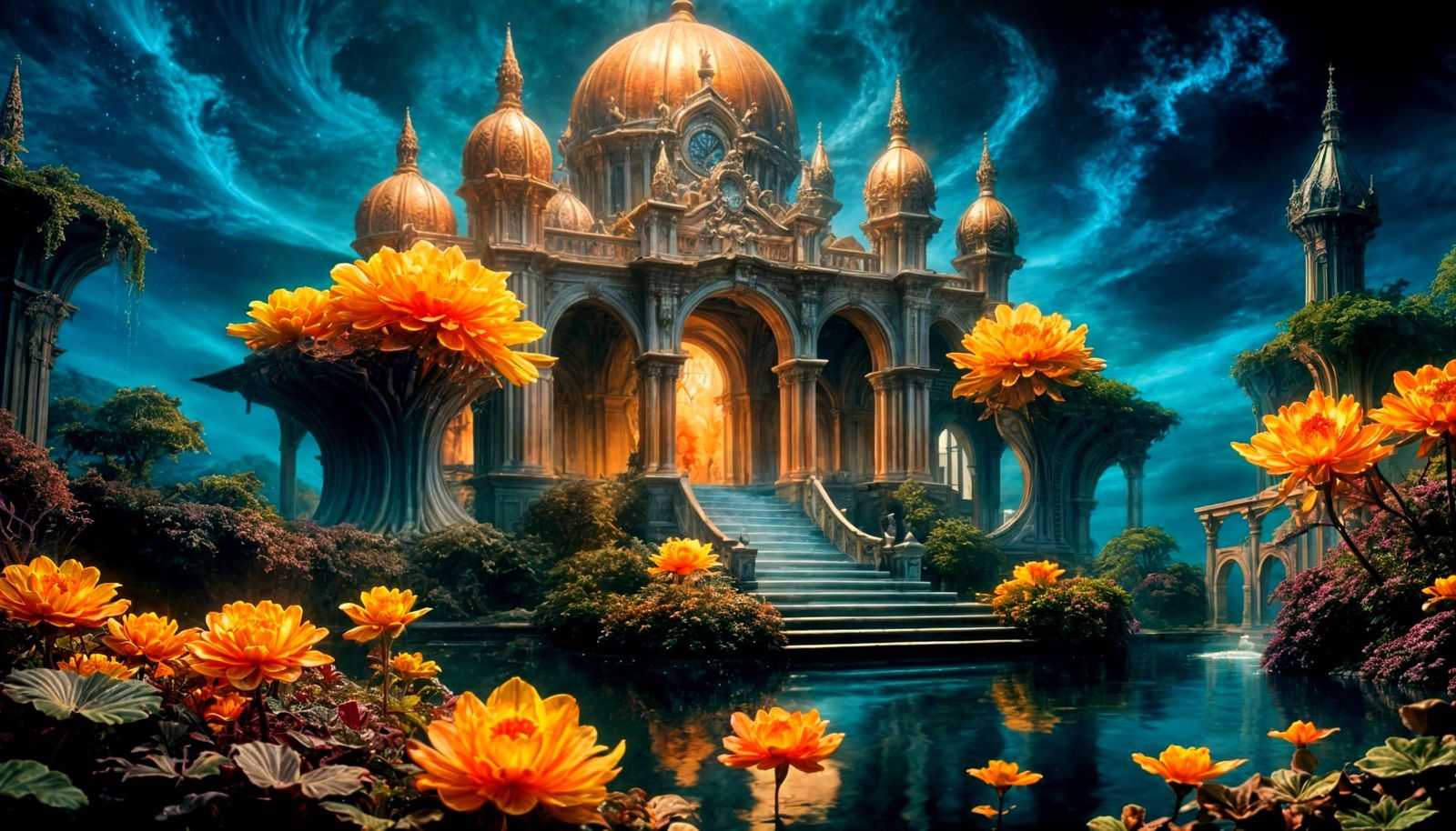 Crystal Violin with Lush Landscape in Art Nouveau Style