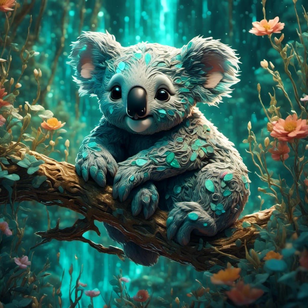 Colorful Fuzzy Koala Bear in Detailed Matte Painting