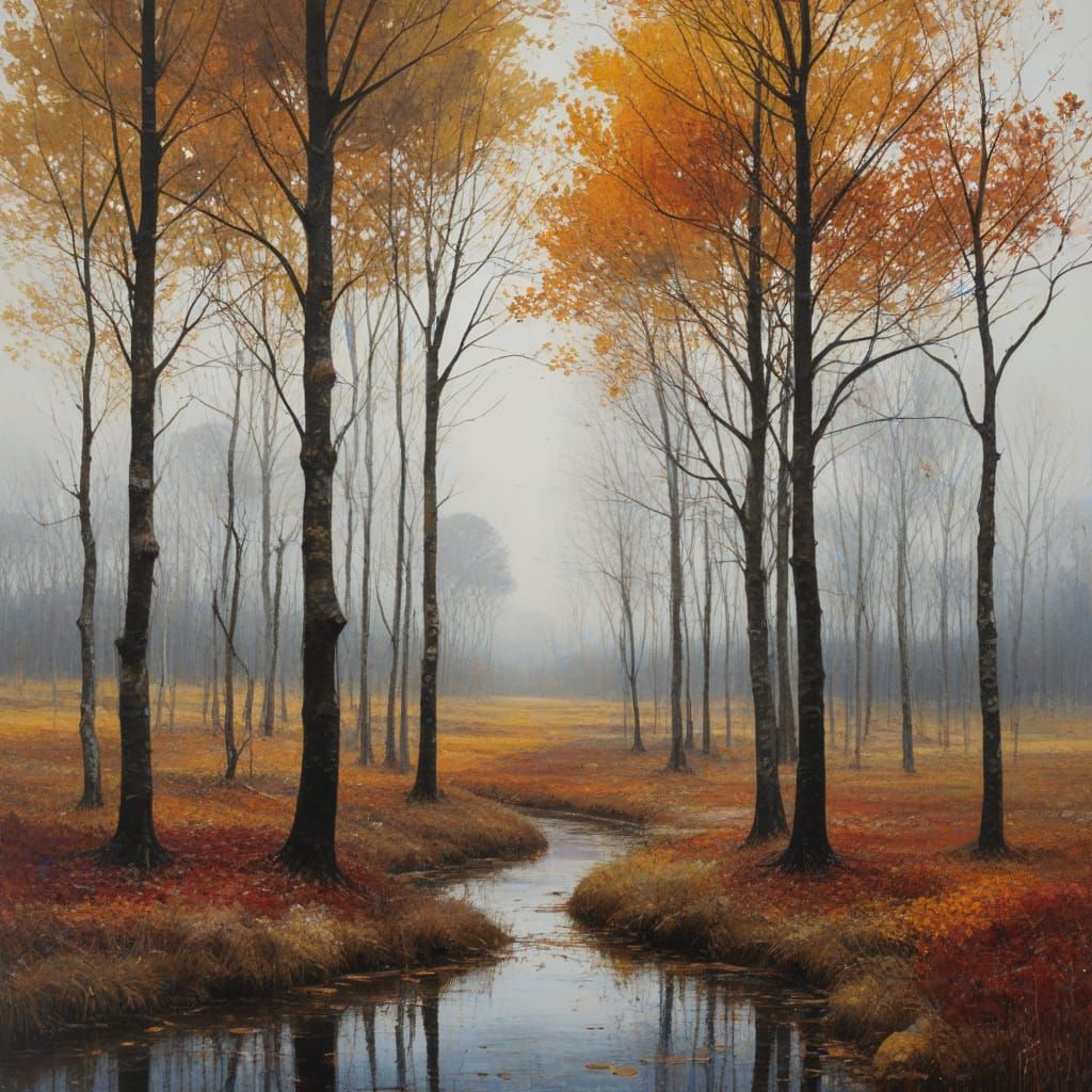 Expressionist Painting of Echoes and Silences with Autumn Co...