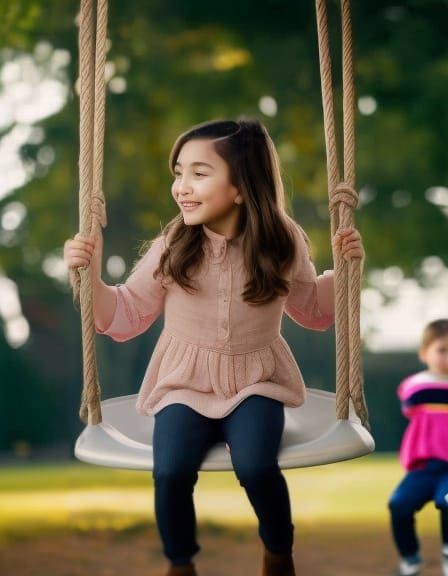 Girl on Playground Swings