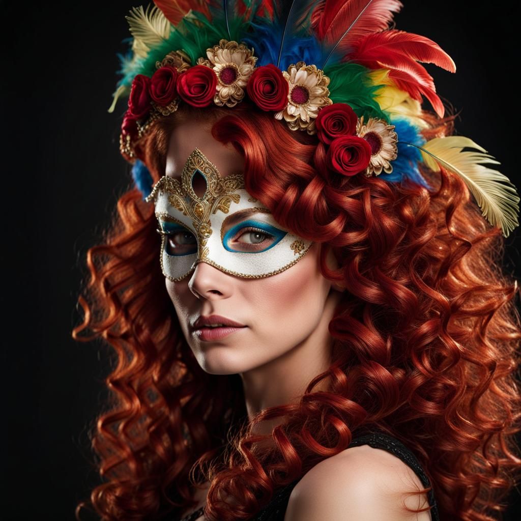 Venetian Red Carnival Portrait in Bokeh Style