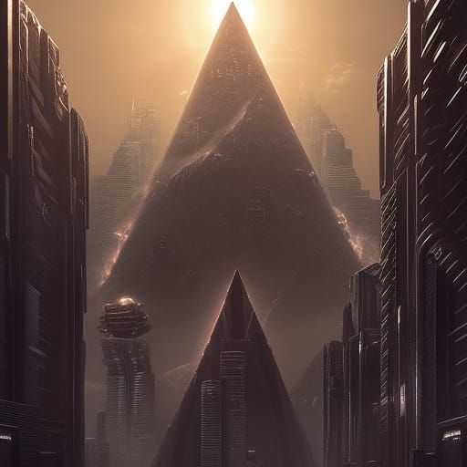 Dystopian Sci-Fi Pyramid Cityscape in Digital Matte Painting