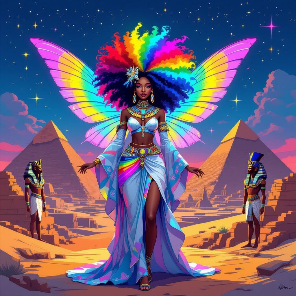 Neon Egyptian Fairy with Rainbow Afro