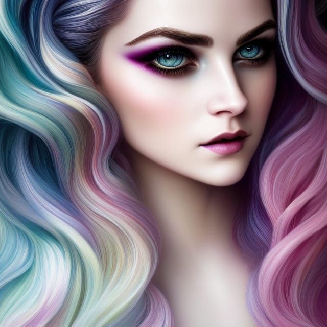 Rainbow Haired Girl: Hyperrealistic Detailed Portrait