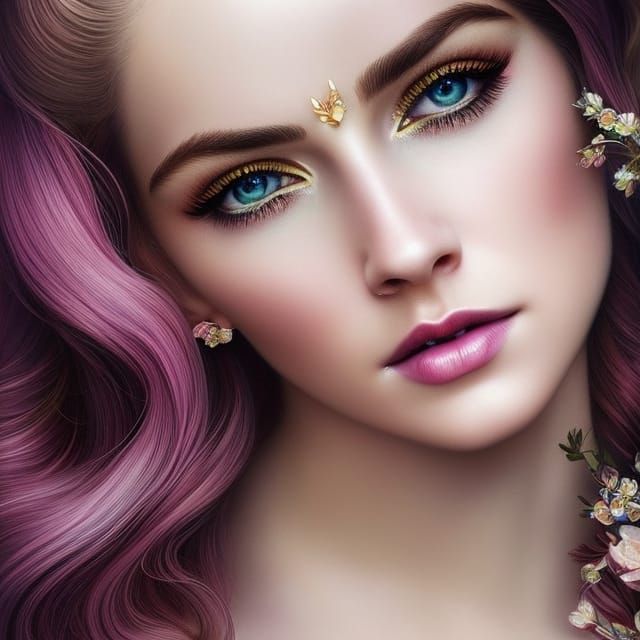 Rainbow Hair Portrait in Hyperrealistic Style