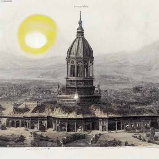 Connecticut Capitol in 1839: Etching with Sun Rays