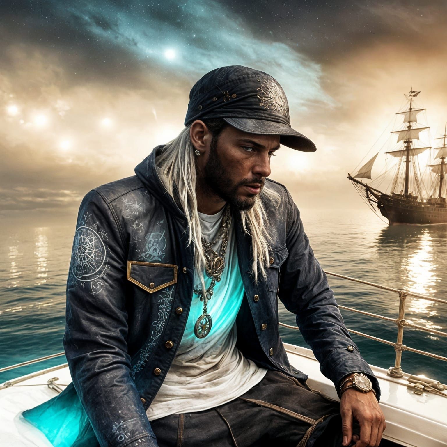 Ethereal Ghost Ship Sails a Mystical Ocean