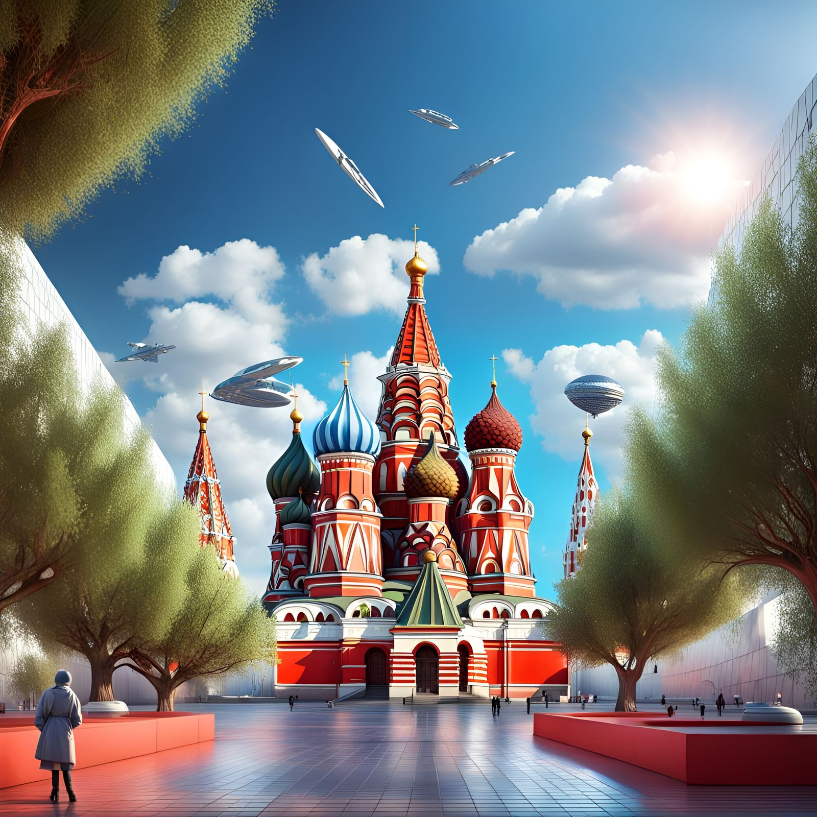 Futuristic Moscow: St. Basil's in Sci-Fi Origami Style