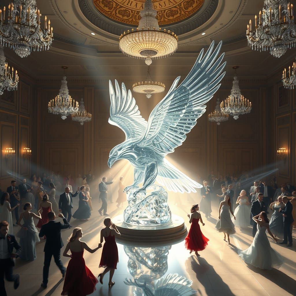 Grand Ballroom with Dancers and Glass Eagle Sculpture