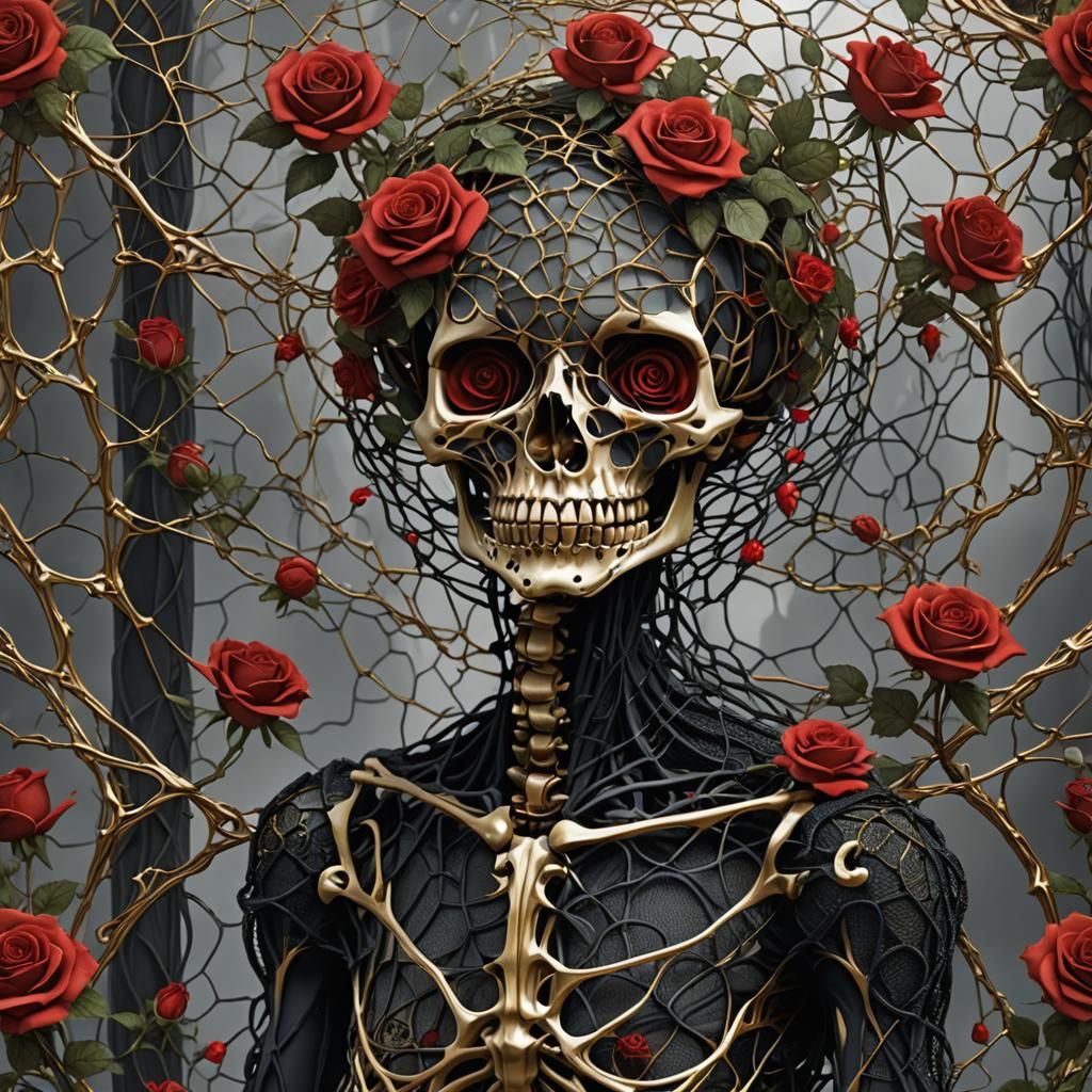 Skeleton in Roses: Surreal Digital Art