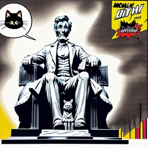 Lincoln Statue with Grumpy Cat in Comic Art Style