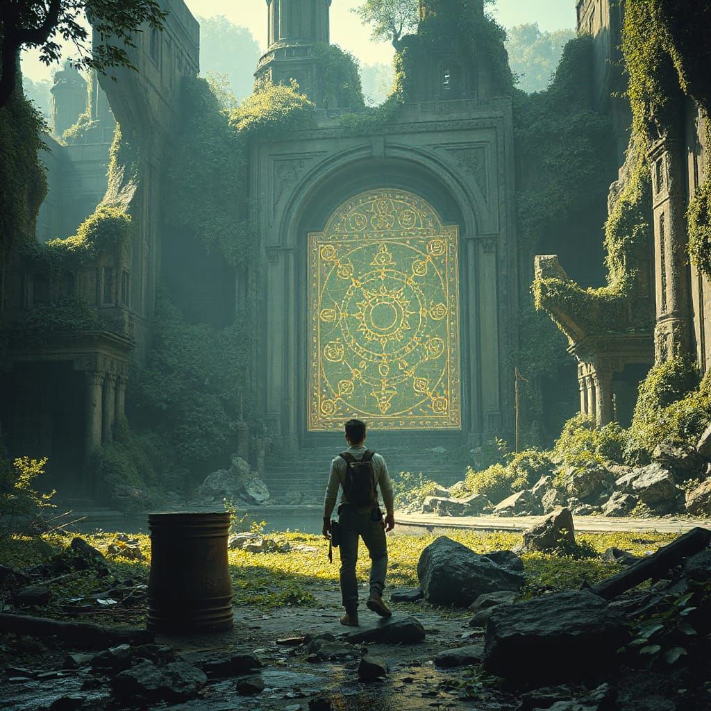 Adventurer Finds Relic in Overgrown City