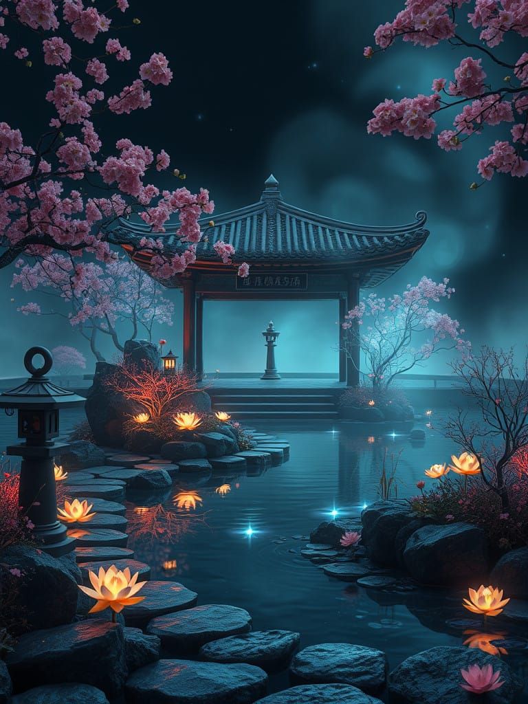 Enigmatic Korean Garden in a Dreamlike Void