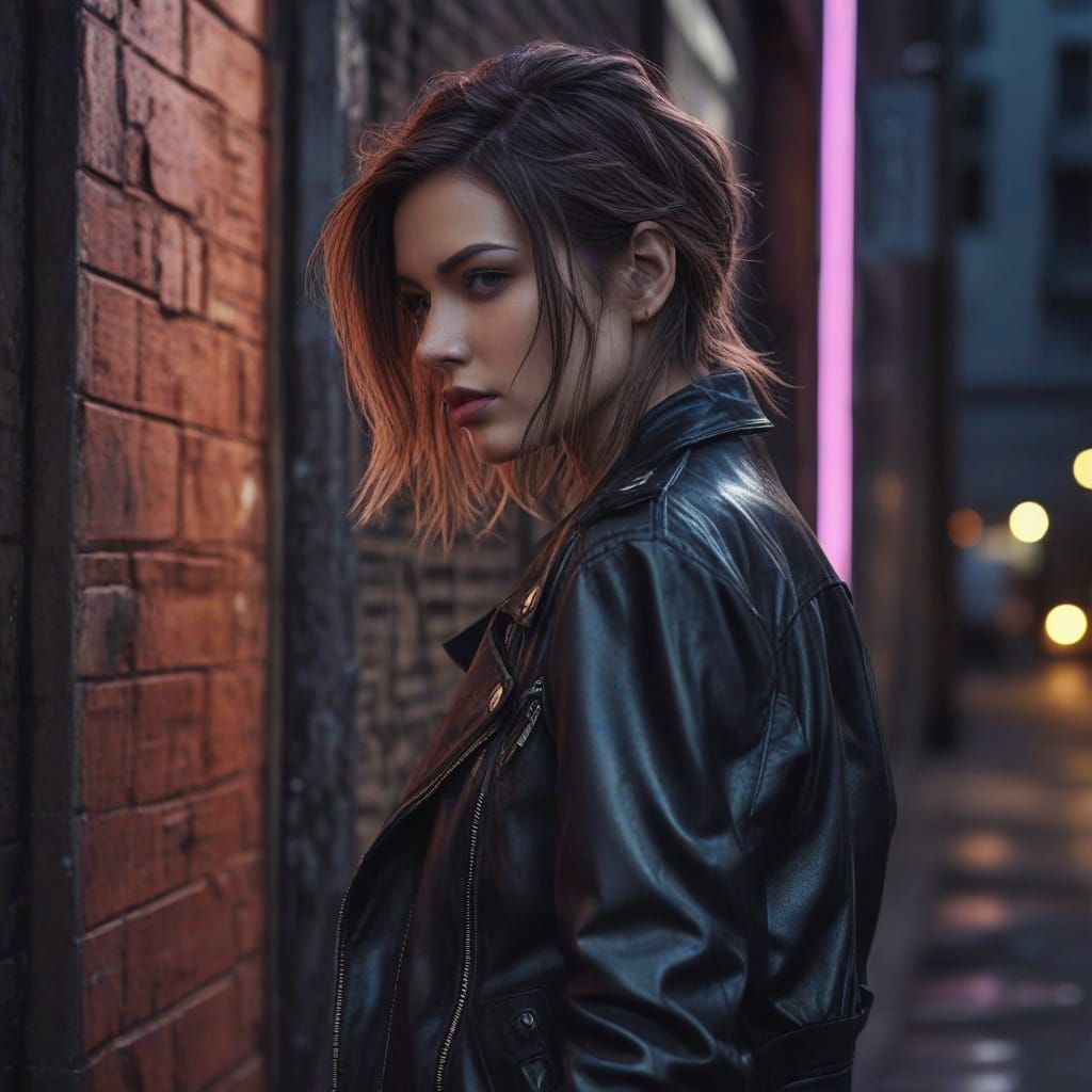 Surrealist Urban Portrait in Moody Neon Lights