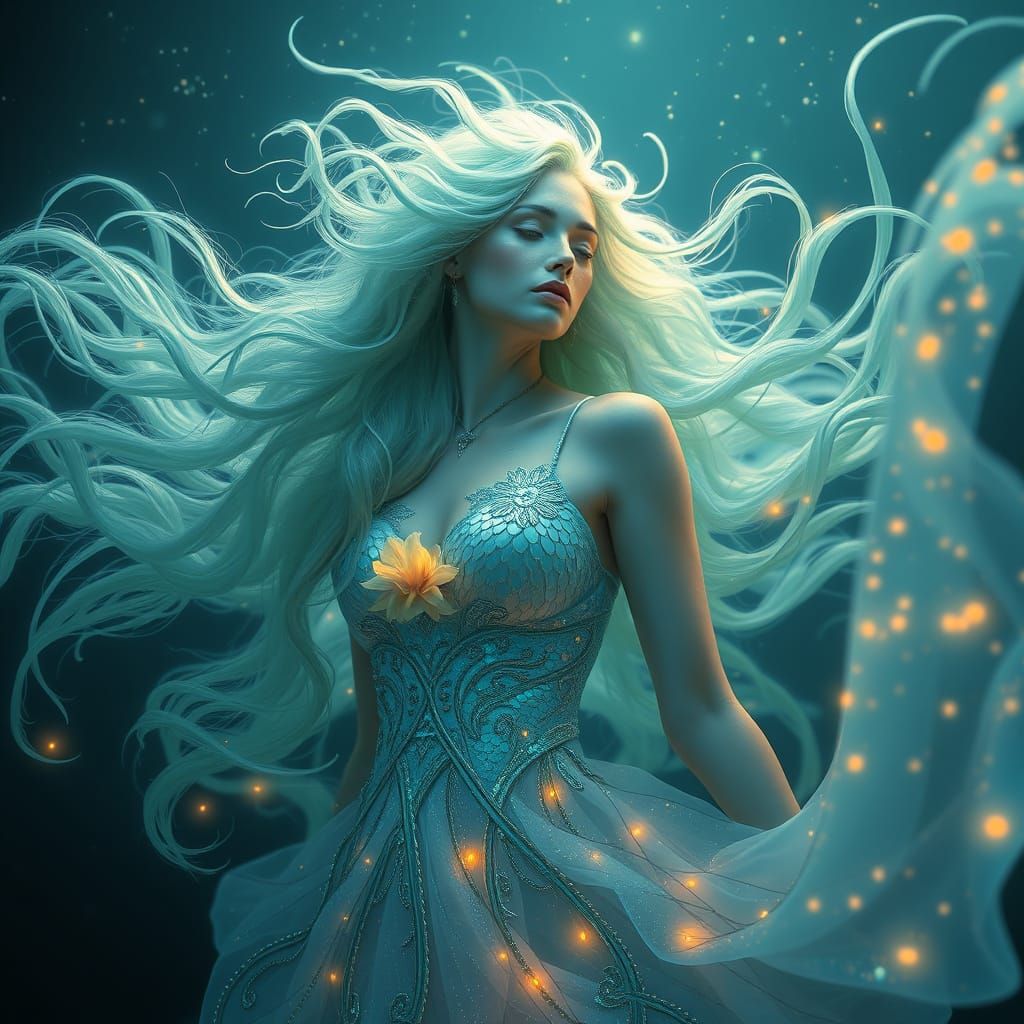 Ethereal Goddess of the Ocean Radiates Divine Aura