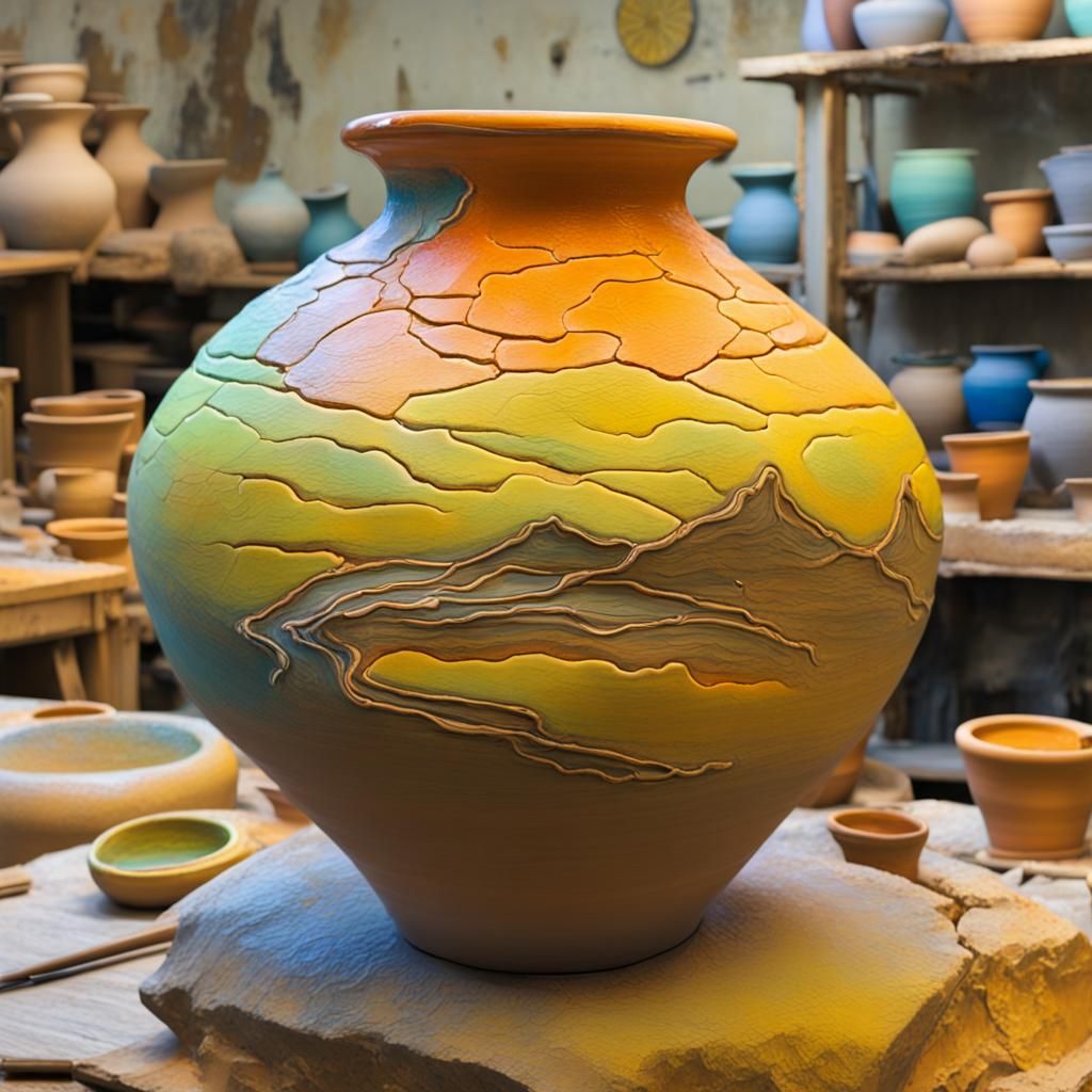 Surreal Optical Illusion of a Cracked Gold Pot