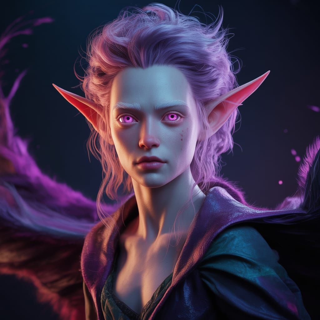 Albino Elf with Pink Eyes in Dark Fantasy Style
