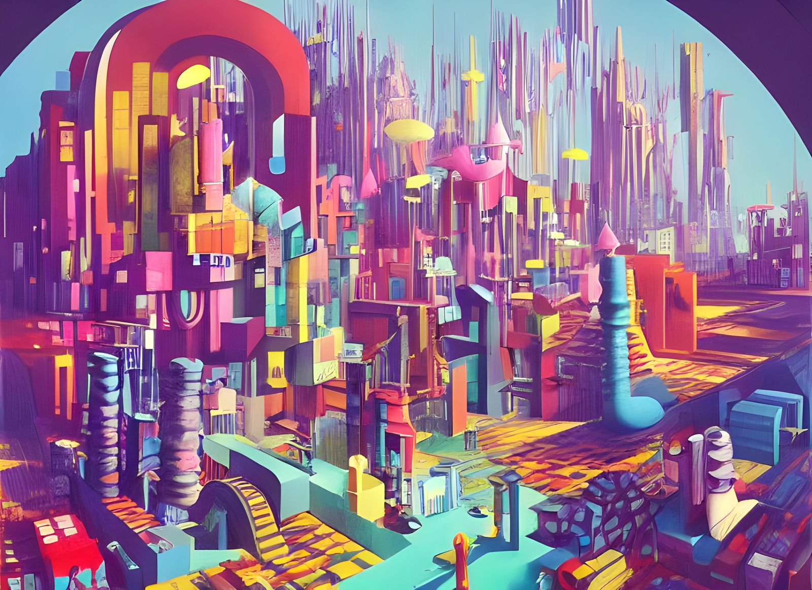 Vibrant Isometric Cityscape in Pop Art Style