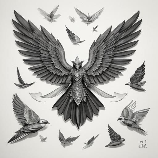 Detailed Feather Wings in Shadow Ink Illustration