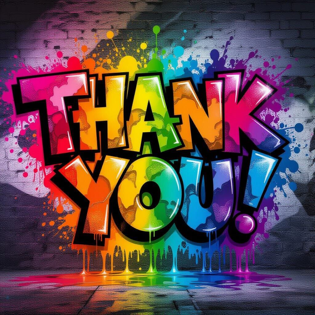 Vibrant Graffiti Art Spelling "THANK YOU" in Splash Style