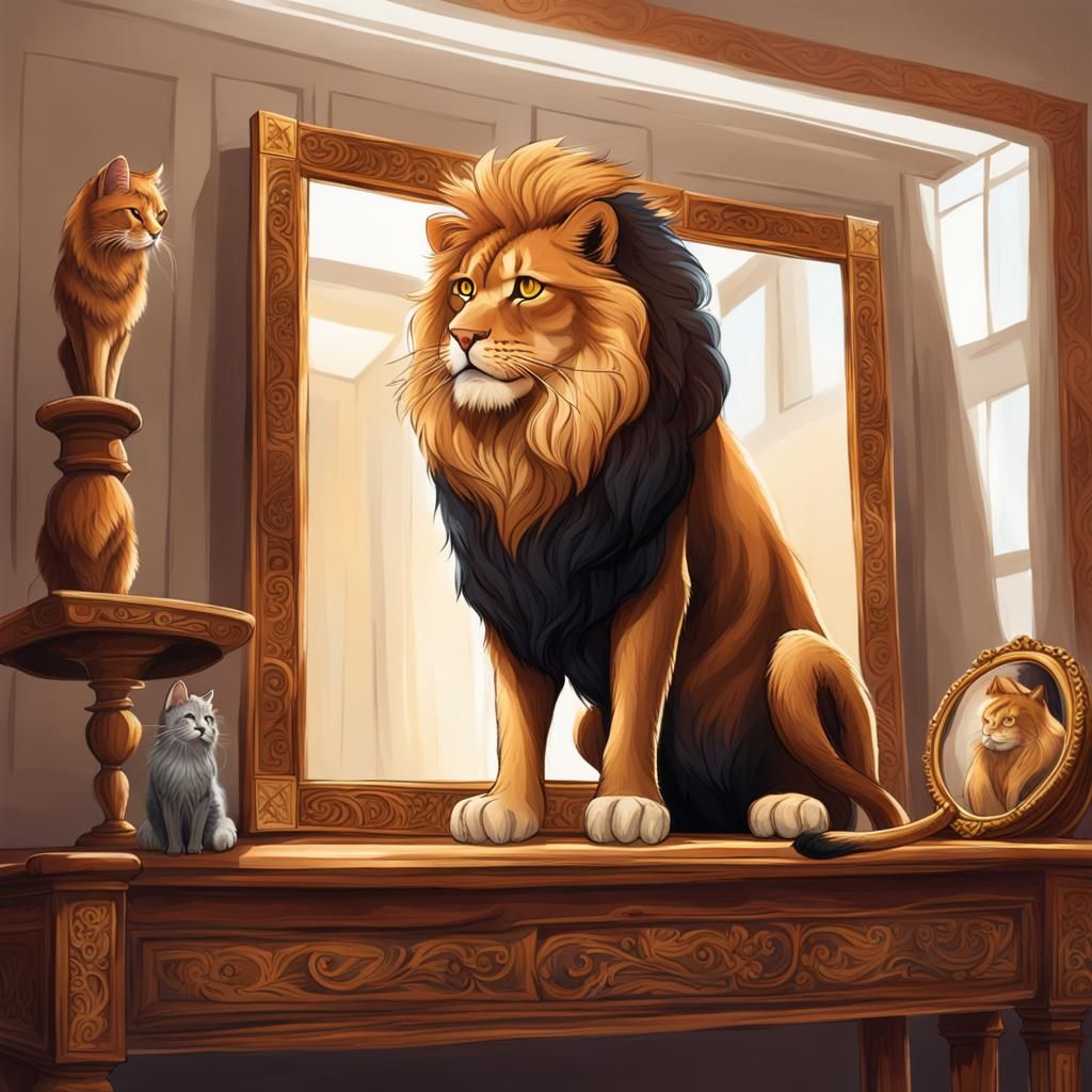 Cat's Reflection: A Lion Within