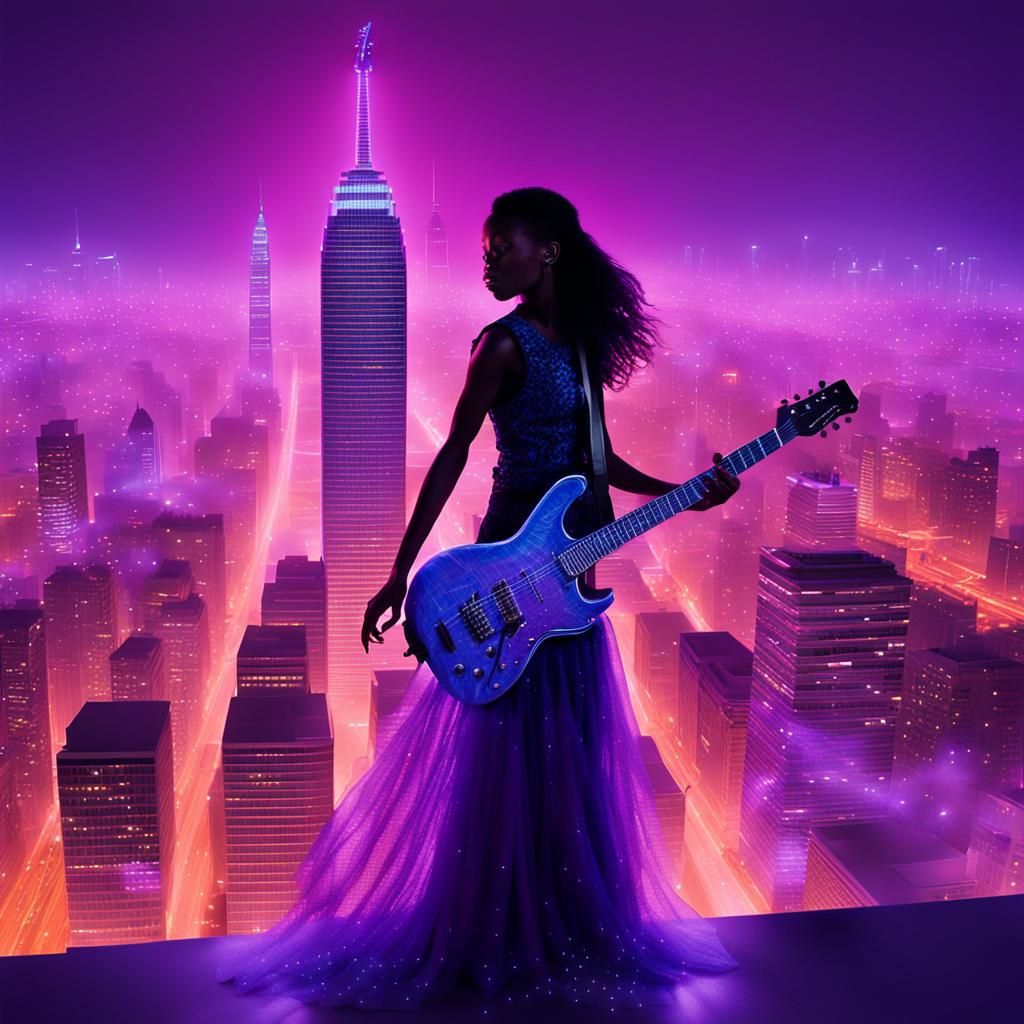 Cyberpunk Musician's Tulle Guitar Causes City to Tremble