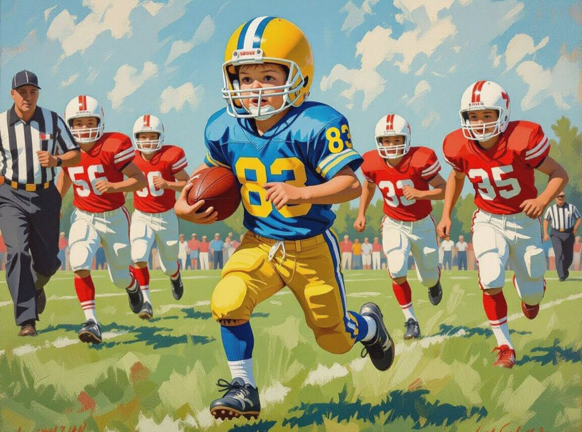 Boy's Football Run as Colorful Impasto Painting