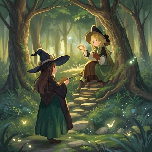 Mystical Witch in a Whimsical Forest Landscape