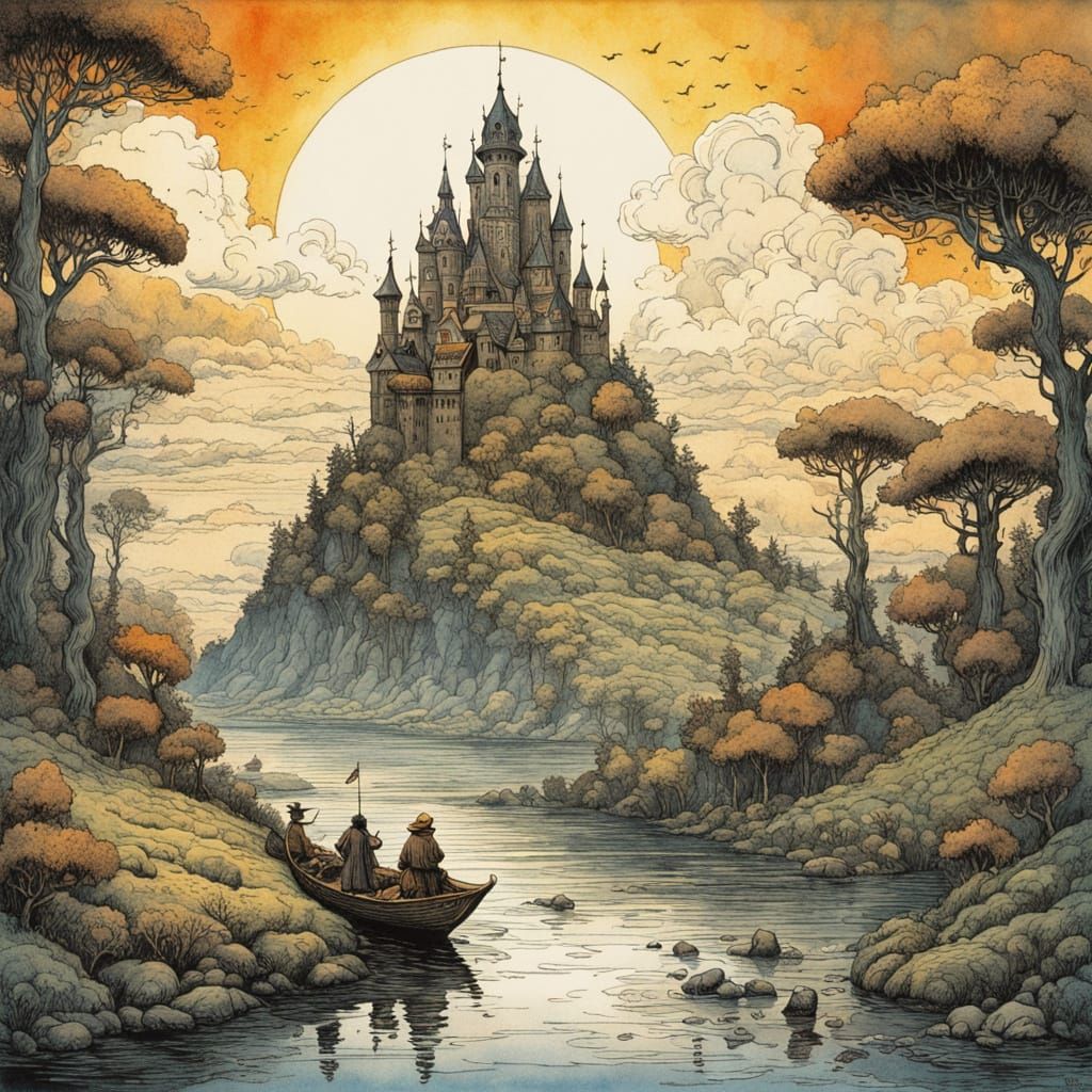 Ethereal Amber Skies of a Fantastical Realm