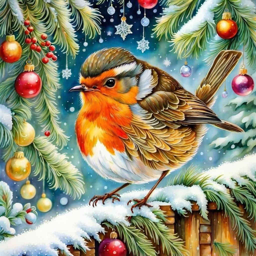 Robin on a Wall at Christmas