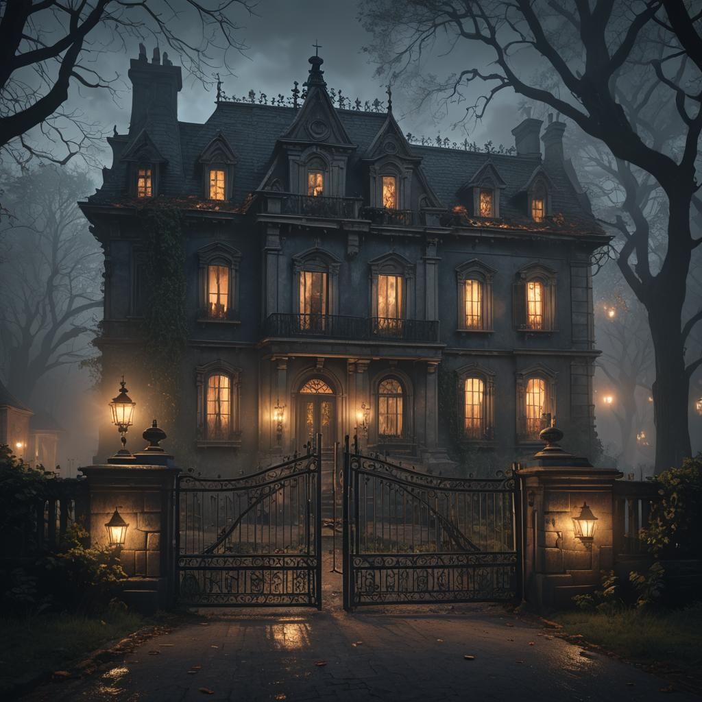 Spooky Mansion at Night: Detailed Matte Painting