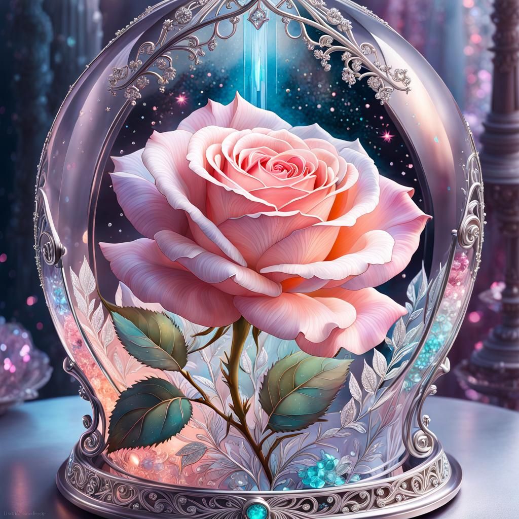 Pastel and Silver Encased Rose
