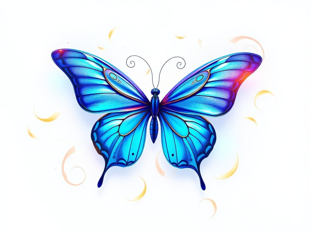 Whimsical Butterfly Logo in Iridescent Blue with Art Nouveau...