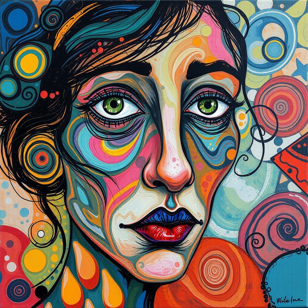 Abstract Portrait in Vibrant Mixed Media