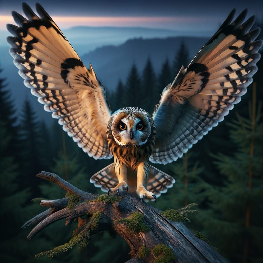 Majestic Short-Eared Owl Takes Flight in Dusky Twilight