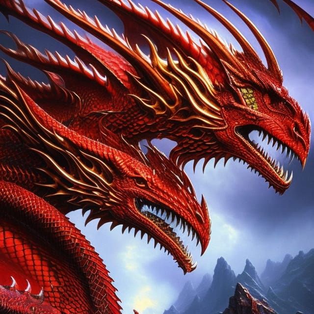 Armored Red Dragon in Gothic Fantasy Art