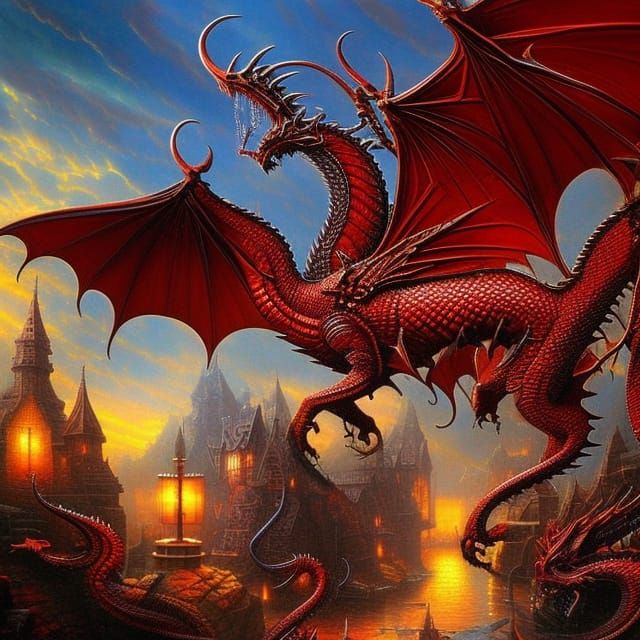 Armored Red Dragon in Gothic Art Style