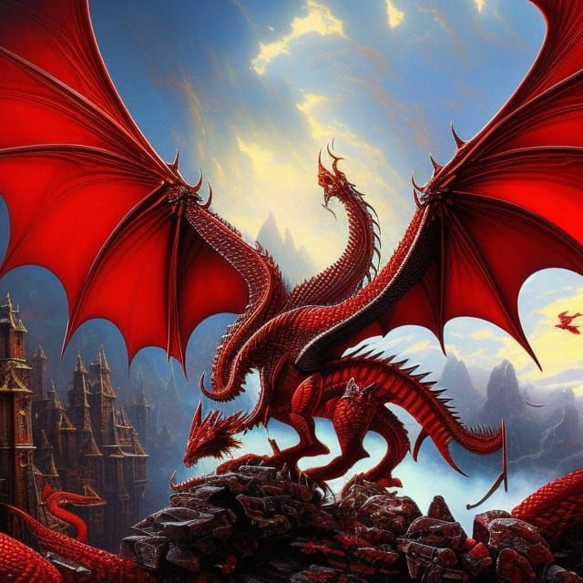 Armored Red Dragon in Gothic Fantasy Art